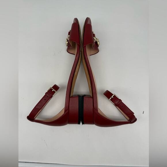 Gucci Burgundy red leather Horsebit ankle strap peep toe low heel sandals EU38.5 - Picture 8 of 11
